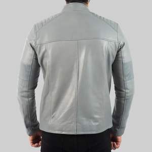 Chaqueta motorista de cuero gris de Harry para hombre - Product Image 5