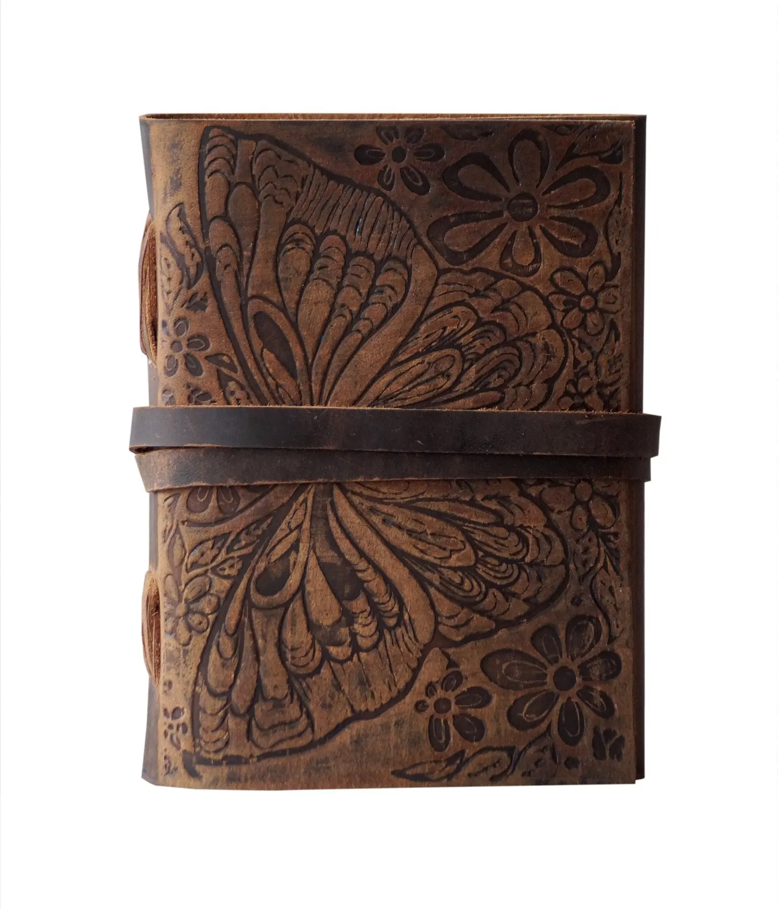 Butterfly Handmade Leather Journal Vintage Flower Embossed Writing Diary Office Notebook Handbook Sketchbook Office Supplies