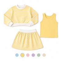 Conjunto de Yoga de Verano para Niñas con Estampado Personalizado a Rayas, 3 Piezas, Top Corto, Falda y Camiseta sin Mangas, Ropa Deportiva Ligera y Cómoda para Niñas Pequeñas