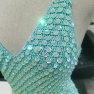 2025 New Fashionable Women's Clothing V-neck Customizable Handmade Crochet Solid Color <b>Sequin</b> <b>Top</b> - Product Image 4