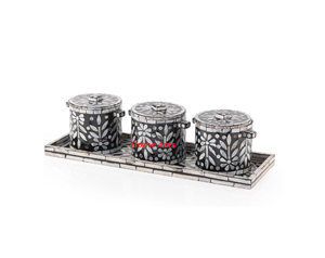 Lot de 3 pots de fruits secs en nacre Design fantastique bocaux décoratifs de forme ronde avec plateau serveur de noix - Product Image 2