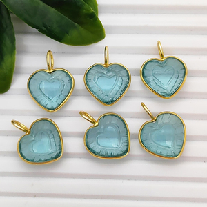 Gemstone 15mm Heart Bezel Set <b>Pendant</b> 925 Sterling Silver Gold Plated Handmade Carved <b>Pendant</b> Bulk Wholesale Charms - Product Image 3