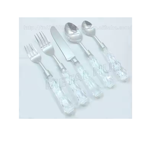 ชุดเครื่องใช้บนโต๊ะอาหารตกแต่งแบบหรูหราหรูหราพร้อมผิวขัดเงาสีเงินและที่จับเรซินโลโก้ที่กำหนดเอง - Product Image 2