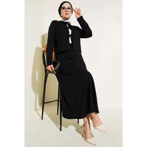 กระโปรงแจ็กเก็ตแบบผูกเชือกด้านหน้าชุด2ชิ้นสีดำ - Product Image 3