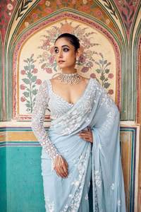 Best Selling Soft <b>Organza</b> <b>Silk</b> Saree with Embroidery Thread Work for Women Gifting use Available at Best Price from India - Product Image 6