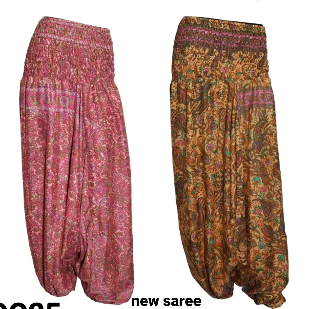 Tela de Saree de seda para niñas, pantalones Alladin con estampado Floral, diseño multicolor, ropa tradicional de verano, ropa