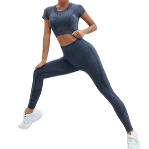 Women's 2 Piece Yoga Set High Waist <b>Seamless</b> <b>Leggings</b> Crop Top Solid Color Full Length Workout Fitness Outfit Spandex Polyester - Product Image 3