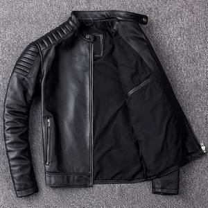 New Arrival Men's <b>Retro</b> Classic Black <b>Leather</b> Racing <b>Jacket</b> Custom Design with Hooded Stand Collar Breathable OEM Logo Patch - Product Image 4