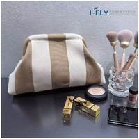 Trousse de maquillage à pochette ouverte à usage quotidien pour dame élégante Rangement portable à rayures bicolores étuis à cosmétiques en polyester