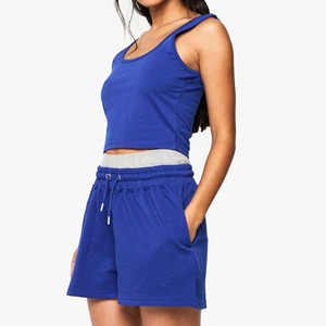 2025 Casual Clothing <b>Women</b> Shorts <b>Set</b> Light <b>Weight</b> <b>Women</b> Shorts <b>Set</b> Custom Logo Sleeveless 2-Piece <b>Women</b> Solid Color Shorts <b>Set</b> - Product Image 3