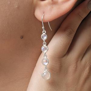 925 Sterling Silver Rainbow Moonstone Gemstone Boucles d'oreilles faites à la main Fashion Drop Boucles d'oreilles avec Cabochons Bijoux - Product Image 3