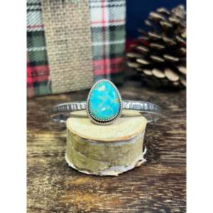 Southwest #19 Kingman Turquoise Sterling <b>Silver</b> <b>Cuff</b> <b>Bracelet</b> Made Style-Fashionable Kingman Turquoise Sterling <b>Cuff</b> <b>Bracelet</b> - Product Image 1