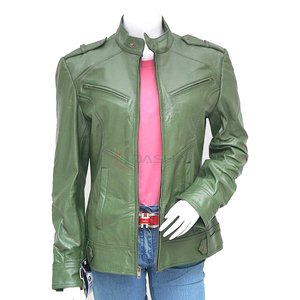 Chaqueta de motorista de piel de vaca de piel de oveja de colores únicos para mujer, manga larga, algodón, nailon para todas las estaciones, funcional a la moda - Product Image 3