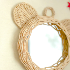 Espejo Decorativo de Ratán con Forma de Oso, Decoración de Pared Infantil Tejida a Mano con Ratán Natural - Product Image 5