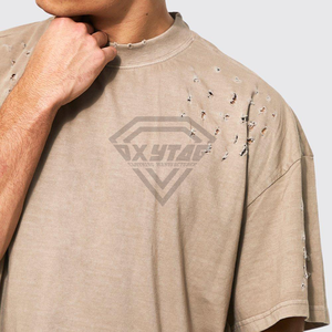 T-shirt classique surdimensionné personnalisé en détresse 100% coton Jersey poids moyen manches courtes motif solide T-Shirt en détresse - Product Image 5