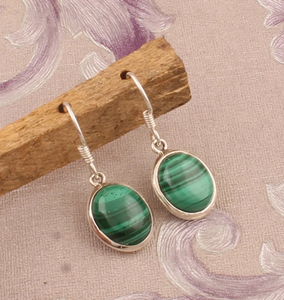 ต่างหูอัญมณีรูปวงรีมาลาไคต์925เงินสเตอลิงโรเดียมชุบโรเดียมเป็นของขวัญสำหรับงานแต่งงานที่เรียบง่าย - Product Image 4