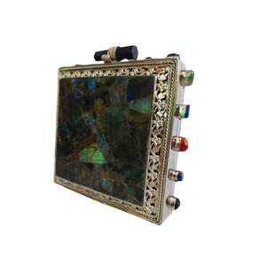 Pochette à main en pierre de labradorite carrée avec cadre argenté, pierre naturelle à reflets, sac de soirée de luxe fait à la main pour femmes - Product Image 3
