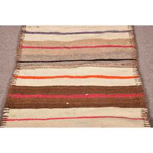 Vintage Turkish Rug, 2.5x13.8 ft Kilim Rug, <b>Brown</b> Red Abstract <b>Wool</b> Rug - Product Image 3