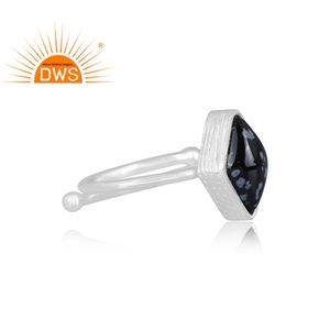 Vente chaude Fine Sterling Silver Flocon De Neige Naturel Obsidienne Gemme Anneau Empilable Bijoux Personnalisés Pour Les Femmes Cadeau Pour Elle - Product Image 2
