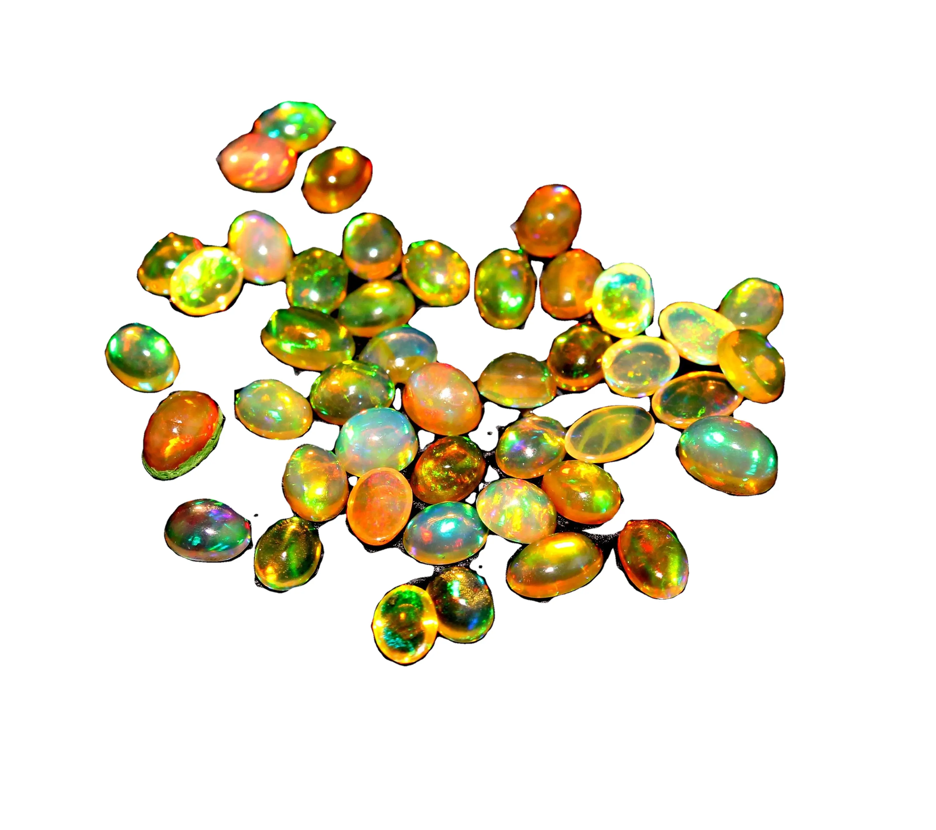 La meilleure qualité dans le feu naturel multicolore opale éthiopienne lisse forme ovale Cabochons de pierres précieuses en vrac fabrication de bijoux