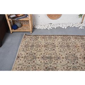 Alfombra Vintage de 4.4x7.9 pies, Alfombra Turca de Lana con Diseño Floral Beige - Product Image 5