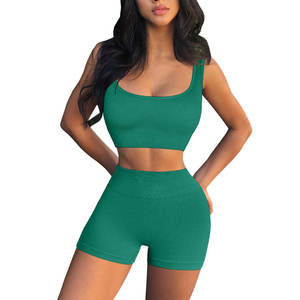 Conjunto Deportivo para Mujer, Ligero, Cintura Elástica, Transpirable, Spandex, Poliéster, Brasier Deportivo y Pantalones Cortos para Gimnasio, Fitness y Yoga - Product Image 4