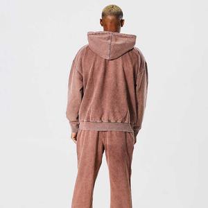 Sweat à capuche pour homme de grande taille de l'usine directe lavage à l'acide brodé couleur unie poids lourd Collection hiver 2025 - Product Image 3
