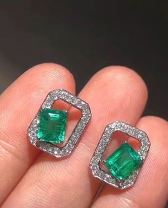 Royal <b>Green</b> Emerald Huggies Lab Grown Diamond <b>Earring</b> With 925 Sterling Silver IGI Certified Casual Wear American Diamond - Product Image 1