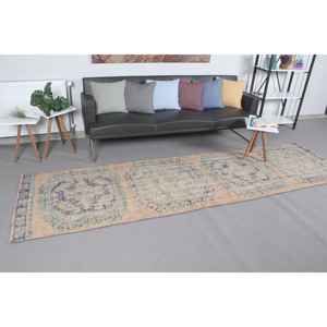 Alfombra Turca Vintage, Alfombra de Pasillo de 3.1x10.8 pies (93x329 cm), Alfombra de Lana con Diseño de Patchwork Marrón - Product Image 1