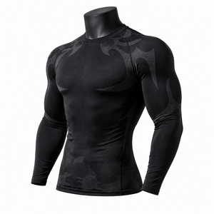 Customize <b>Men</b>’s Black Camo Compression Shirt Long Sleeve Gym Fitness Tight <b>Base</b> <b>Layer</b> Sportswear OEM Wholesale - Product Image 3