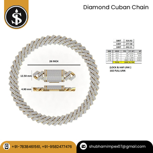 Cadena cubana de diamantes de Miami, patrón llamativo VSS A VS claridad 18KT, oro amarillo, fabricante indio - Product Image 4