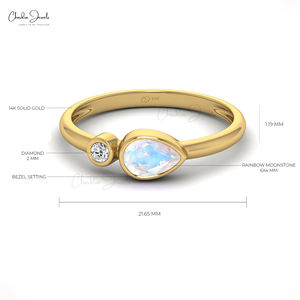 Anillo de oro sólido clásico de 14 quilates con piedra lunar y acentos de diamante de 2mm Joyería de piedras preciosas de boda hecha a mano de mayorista fino de la India - Product Image 5