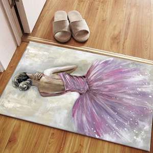 Tapis imprimé - Tapis moderne avec motif de ballerine rose, tapis à poils doux - Product Image 4