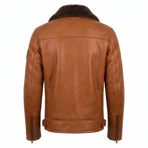 Veste en cuir véritable pour homme, style aviateur, en cuir de mouton, avec patchs en cuir, couleur gingembre bronzé - Product Image 2