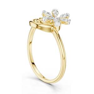 แหวนเพชรทรงดอกไม้ลายเกลียว 0.148 กะรัต สำหรับผู้หญิง ความใส VVS-VS EF ทอง 18KT, 14KT, 10KT และเงิน 925 สีโรสโกลด์ สีเหลือง - Product Image 5