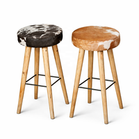 Tabouret de bar en cuir de vachette antique |   Meubles de restaurant et de café en bois massif, fabrication artisanale, style rustique, garantie 10 ans, AKKU ART