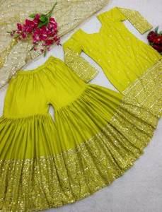 Diseñador Party Wear Top-Sarara Con Dupatta Con Bordado Trabajo - Product Image 3