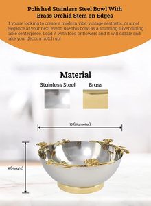 Bol décoratif moderne et élégant en métal avec feuilles de fleurs Pièce maîtresse de luxe polie pour accents de table à manger Décoration intérieure élégante - Product Image 5