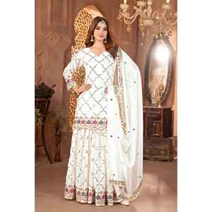 Nuevo Salwar Kameez de Seda Chino de Diseño Moderno y Elegante con Top, Sharara Plazzo y Dupatta de Secado Rápido para Bodas y Fiestas - Product Image 1