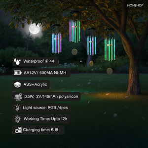 Homehop Lampe solaire à carillon éolien étanche à LED automatique avec changement de couleur Lampe de jardin solaire suspendue pour l'extérieur et la décoration intérieure - Product Image 2