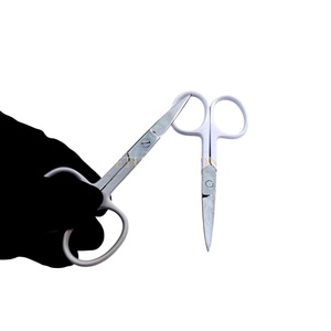 Ciseaux à sourcils miniatures de haute qualité en acier inoxydable avec revêtement en poudre gris clair, lame droite, pointe acérée, avec votre propre logo personnalisé - Product Image 1