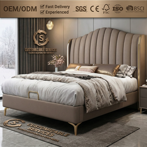 Lit en cuir véritable avec cadre en bois massif sur mesure OEM, facile à nettoyer, cuir mat, profil bas, taille <span class=keywords><strong>Queen</strong></span> - Product Image 1