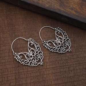 Exclusive Designer Women's 925 <b>Sterling</b> <b>Silver</b> <b>Hoop</b> Earrings Trendy Ethnic Tribal Geometry Fashion for Wedding or Gift - Product Image 3