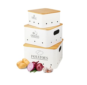 Juego de 3 cajas de almacenamiento de cocina de diseño clásico con orificios de ventilación para cebollas, patatas, ajo, almacenamiento como regalos elegantes - Product Image 1