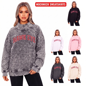 Sudadera de cuello simulado de algodón sólido con hombros caídos, corte holgado oversize, talla grande, forro polar, bordado personalizado, para mujer - Product Image 1