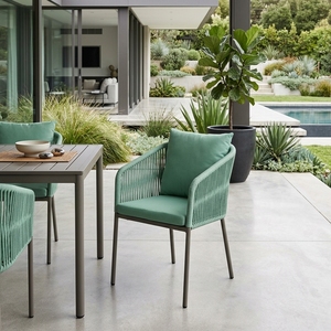 Sillón de Comedor para Exteriores Verde, Estructura de Aluminio, Tela de Cuerda Sintética, Cojín de Tela Cartenza, Decoración Artística para Patio - Product Image 5