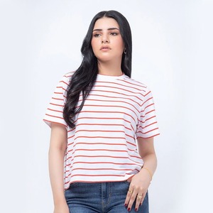 Precio bajo al por mayor de las mujeres a rayas impresas camisetas Tops hermosa Casual transpirable manga corta verano Casual camiseta - Product Image 3