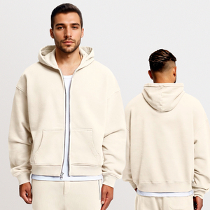 Vente en gros, veste à capuche vintage personnalisée pour homme, veste à manches longues en coton polaire respirant, fermeture éclair surdimensionnée pour l'hiver, créateur personnalisé - Product Image 3