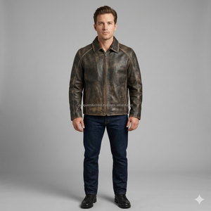 Custom Mens Genuine Cowhide Leather Bomber <b>Jacket</b> Vintage <b>Slim</b> <b>Fit</b> Winter Breathable OEM - Product Image 2