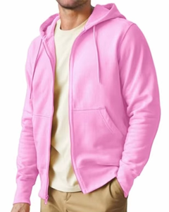 Sudadera con Capucha Rosa para Hombre, Cierre de Cremallera, Felpa, Corte Regular, Color Sólido, Informal, con Bolsillo, para Otoño - Product Image 2